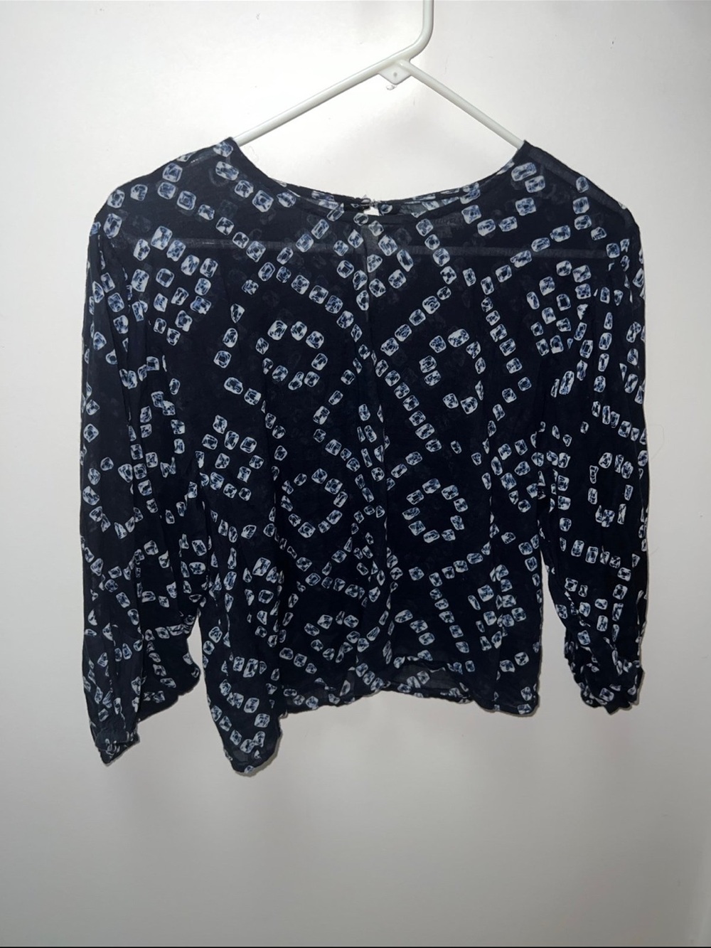 Natura Navy Blue Printed 3/4 Sleeve Blouse Size Small